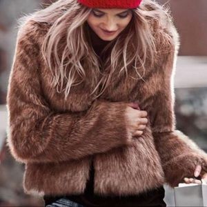 Abercrombie & Fitch Kylie Faux Fur Coat in Brown Size Small EUC